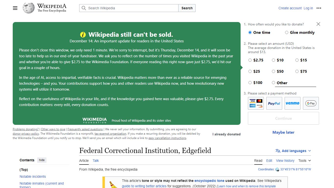 Federal Correctional Institution, Edgefield - Wikipedia