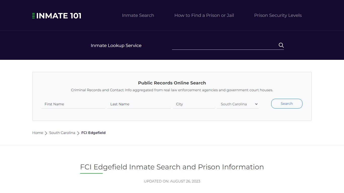 FCI Edgefield Inmate Search | Lookup | Roster