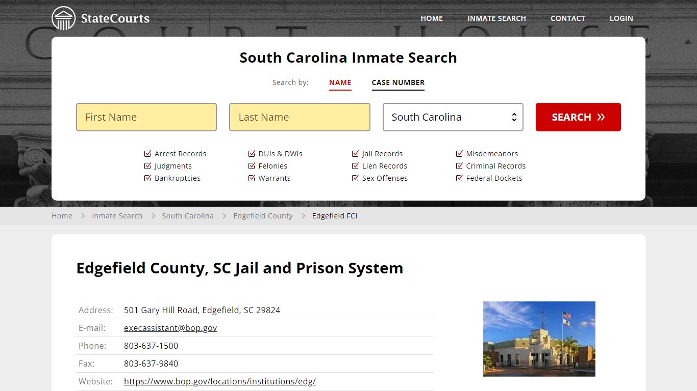 Edgefield FCI Inmate Records Search, South Carolina - StateCourts